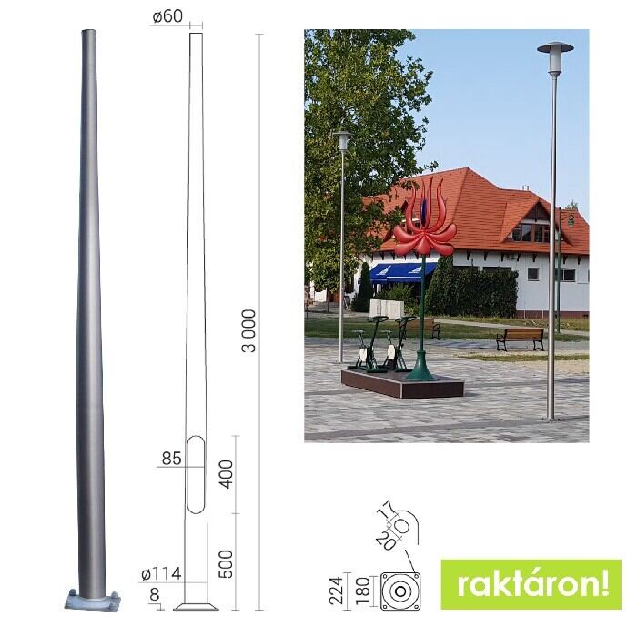 Alumínium lámpaoszlop 3 méter alapvasalattal-PREMIUM LINE