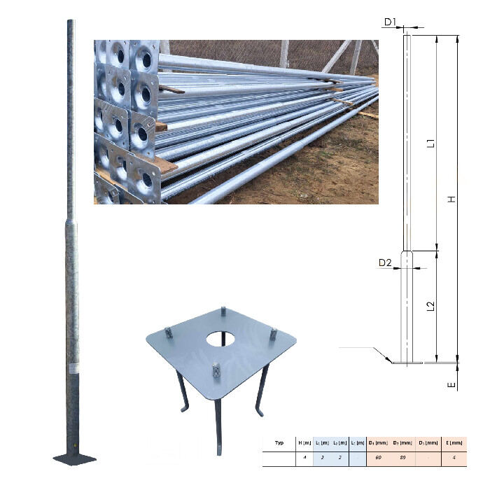 4 méter Horganyzott acél teleszkópikus lámpaoszlop alavasalattal szerelőajtó nélküli