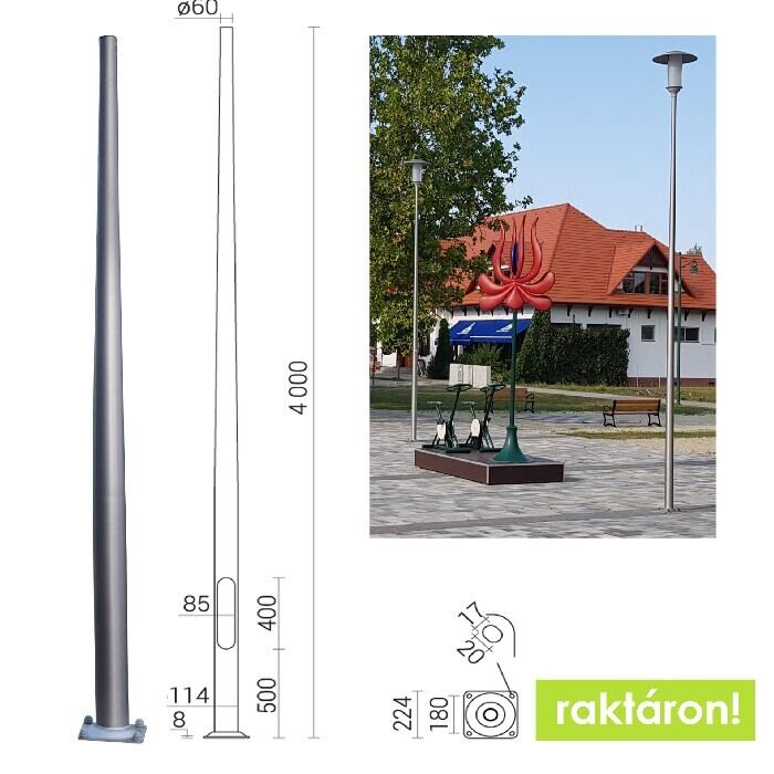Alumínium lámpaoszlop 4 méter alapvasalattal-PREMIUM LINE