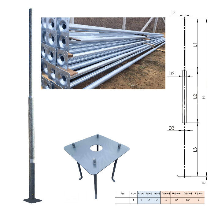 6 méter Horganyzott acél teleszkópikus lámpaoszlop alavasalattal szerelőajtóval