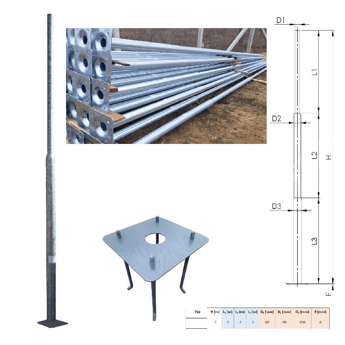 7 méter Horganyzott acél teleszkópikus lámpaoszlop alavasalattal szerelőajtóval