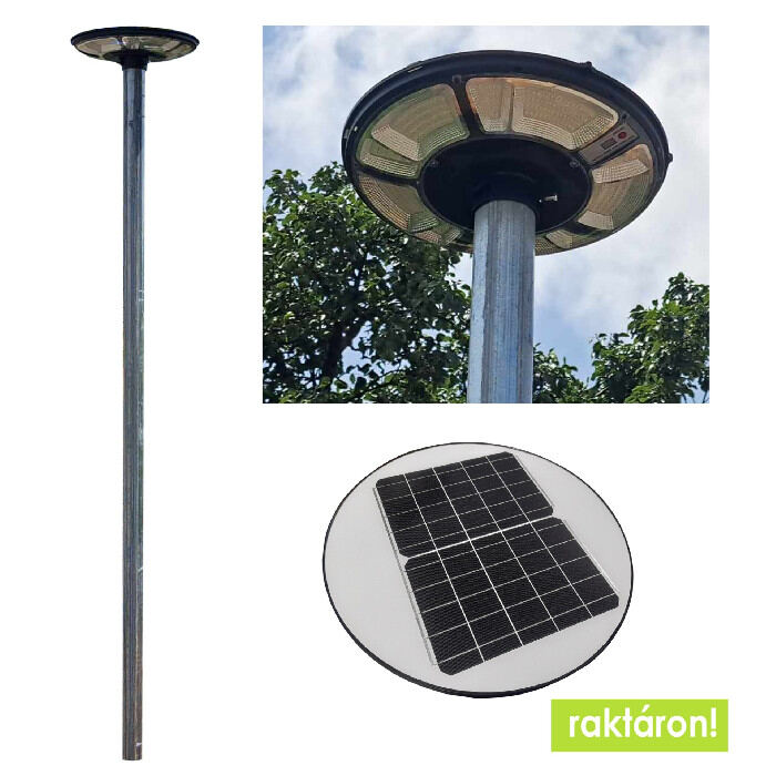 Horganyzott acél lámpaoszlop 3,5 méter+ 24W napelemes LED park/sétány világítás szett /4000K/ 1500 Lumen